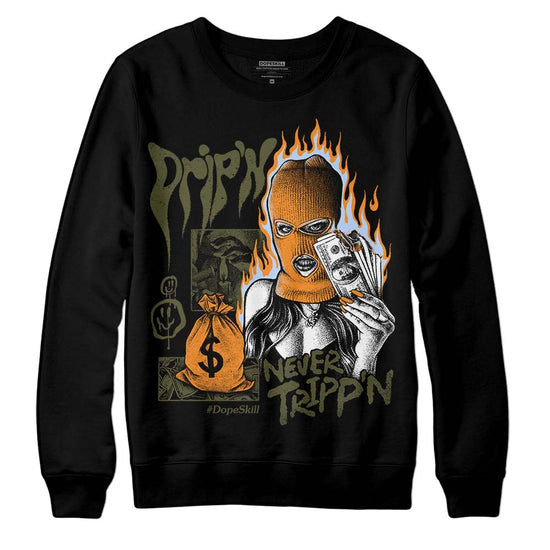 Jordan 5 "Olive" DopeSkill Sweatshirt Drip'n Never Tripp'n Graphic Streetwear - Black