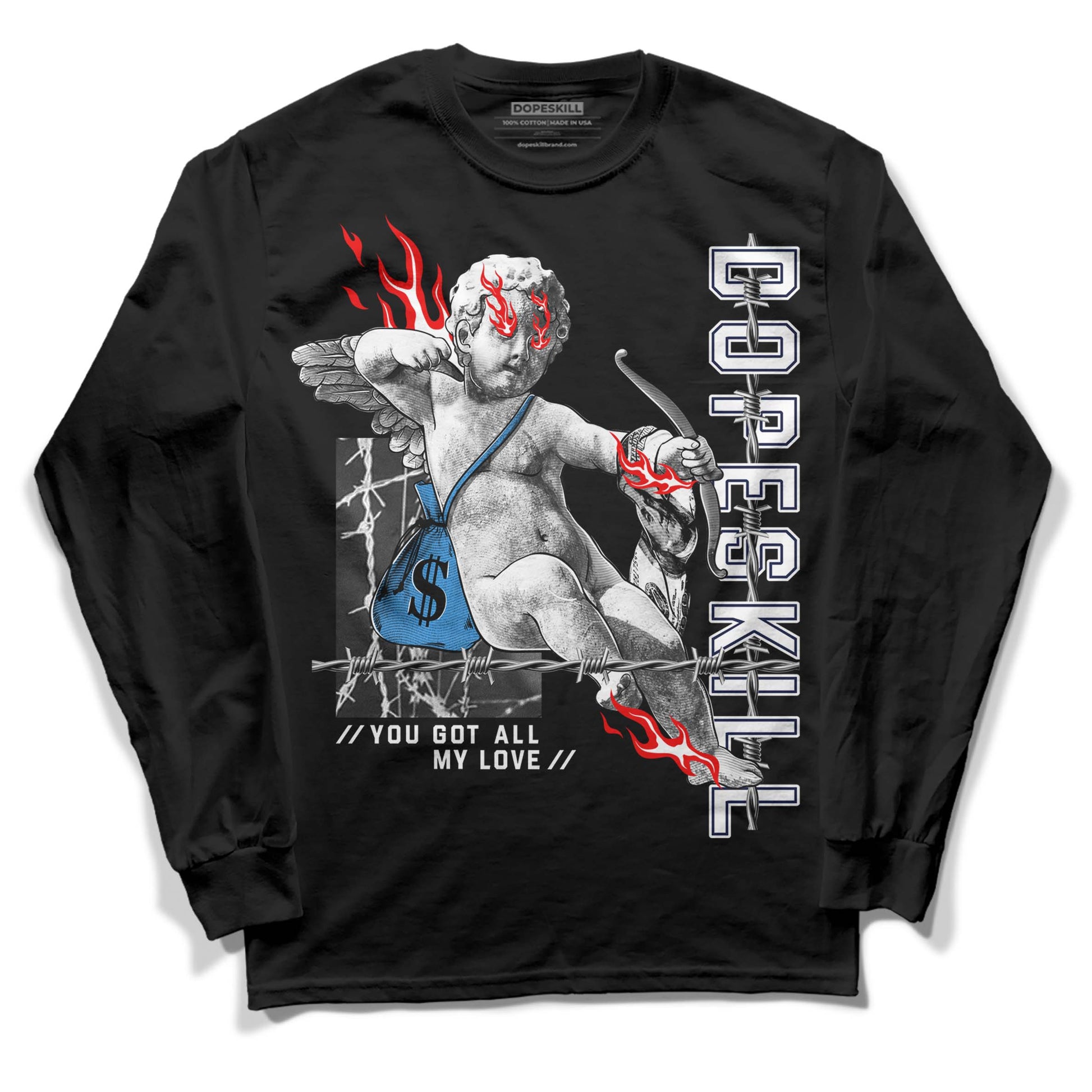 Jordan 3 "Midnight Navy" DopeSkill Long Sleeve T-Shirt You Got All My Love Graphic Streetwear - Black