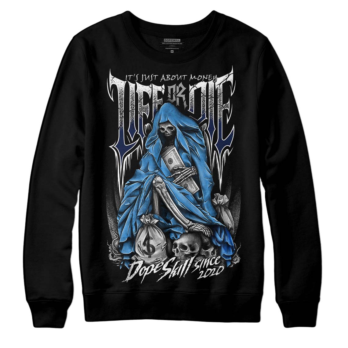 Jordan 3 "Midnight Navy" DopeSkill Sweatshirt Life or Die Graphic Streetwear - Black 