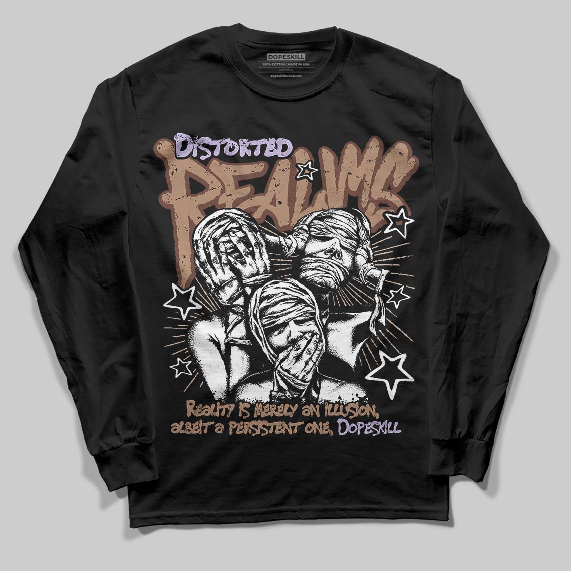 Harris Tweed x Wmns Dunk Low 'Sesame' DopeSkill Long Sleeve T-Shirt Distorted Realms Graphic Streetwear - Black