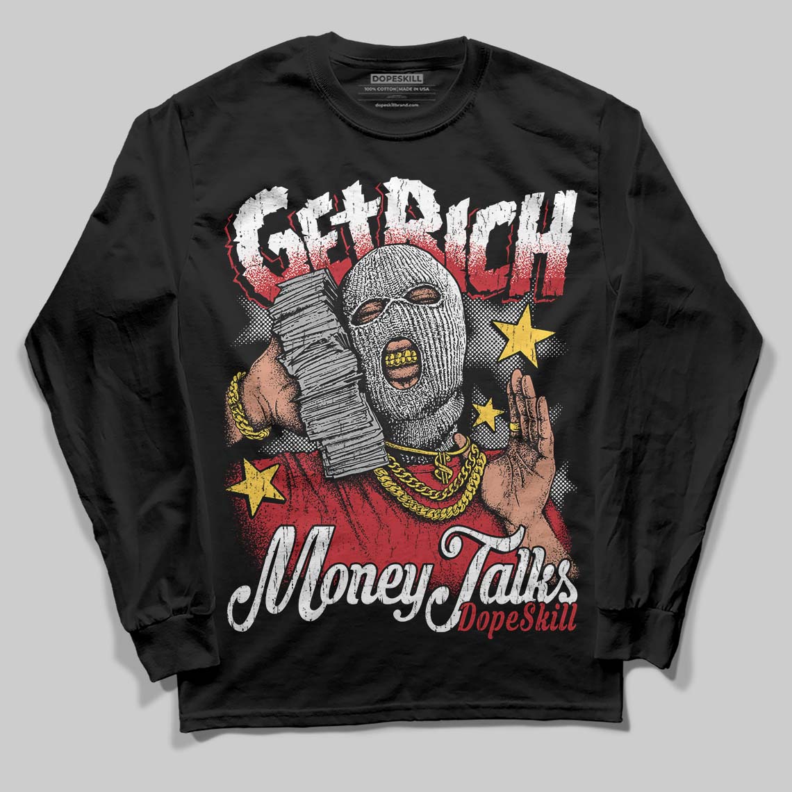 Jordan 1 Low OG "Chicago" DopeSkill Long Sleeve T-Shirt Get Rich Graphic Streetwear - Black