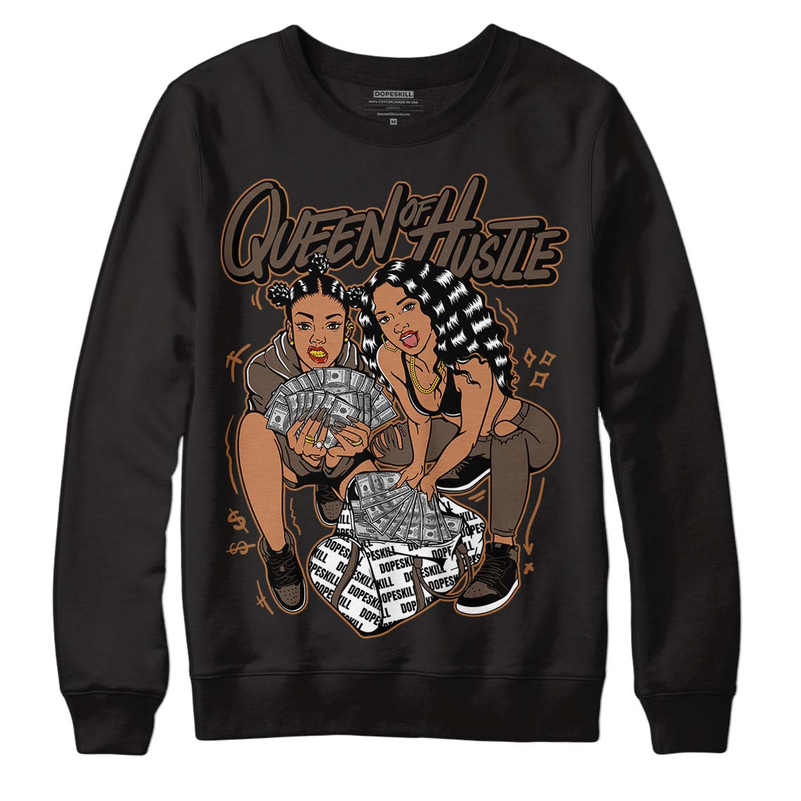 Jordan 1 Retro High OG Palomino DopeSkill Sweatshirt Queen Of Hustle Graphic Streetwear - Black