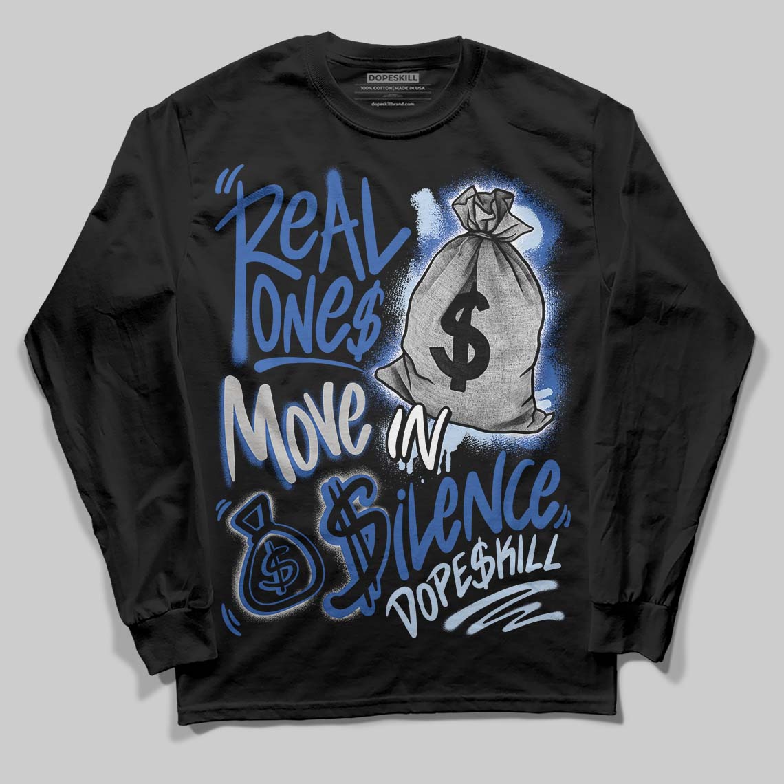 Awake NY x Jordan 5 Retro 'Black Racer Blue' DopeSkill Long Sleeve T-Shirt Real Ones Move In Silence Graphic Streetwear - black