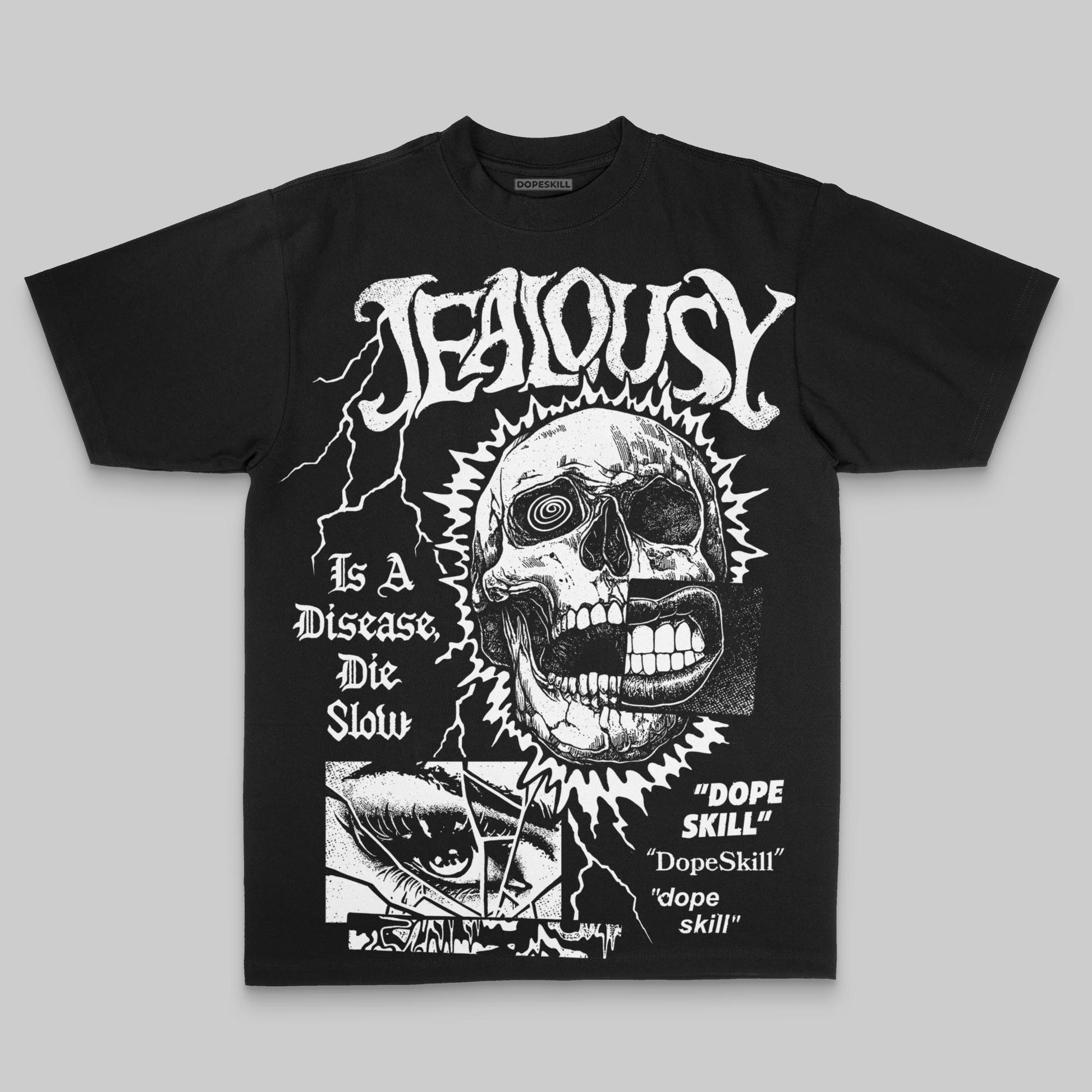 Black/White Oversize Print Jealousy DopeSkill Graphic T-shirt Streetwear - black