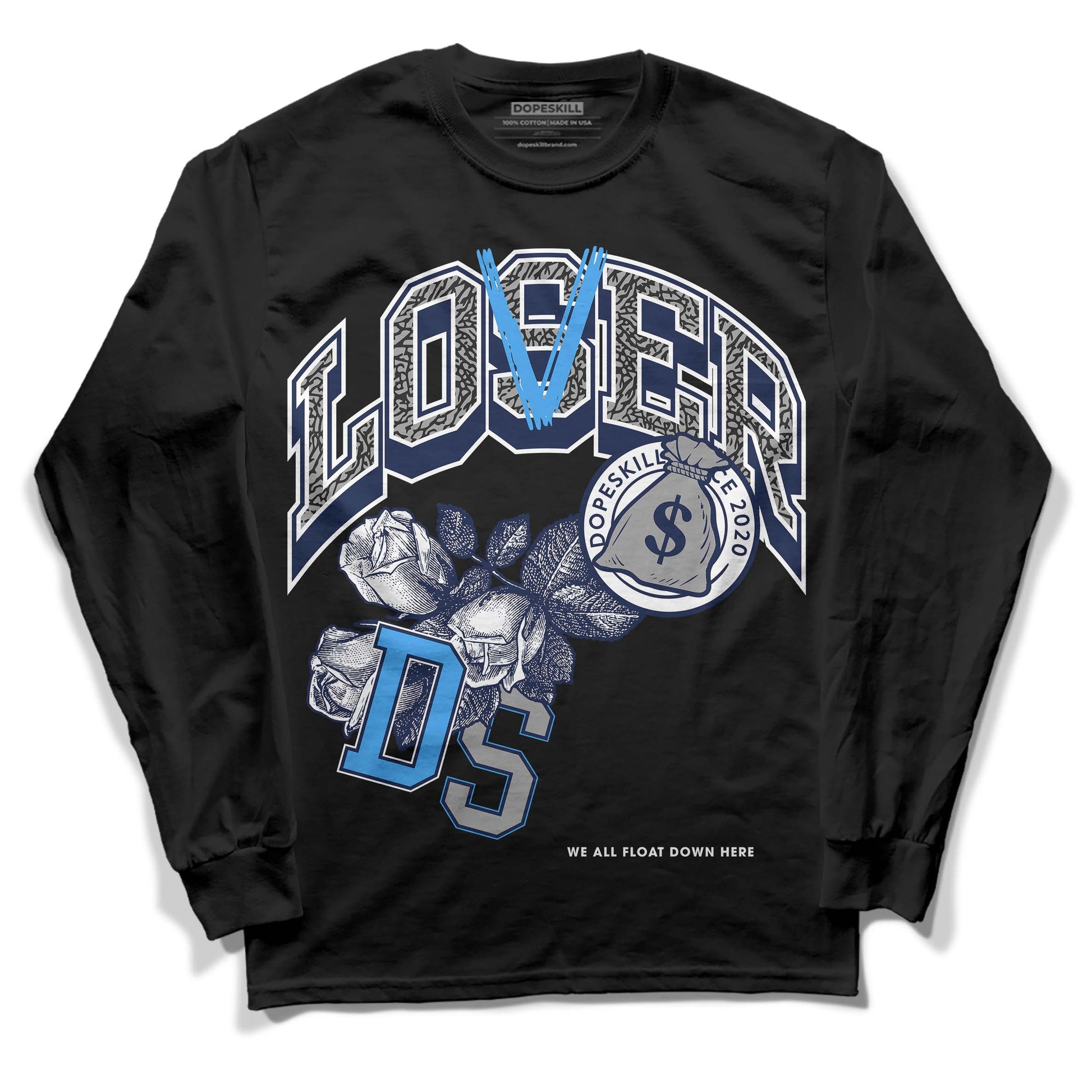 Jordan 3 "Midnight Navy" DopeSkill Long Sleeve T-Shirt Loser Lover Graphic Streetwear - Black