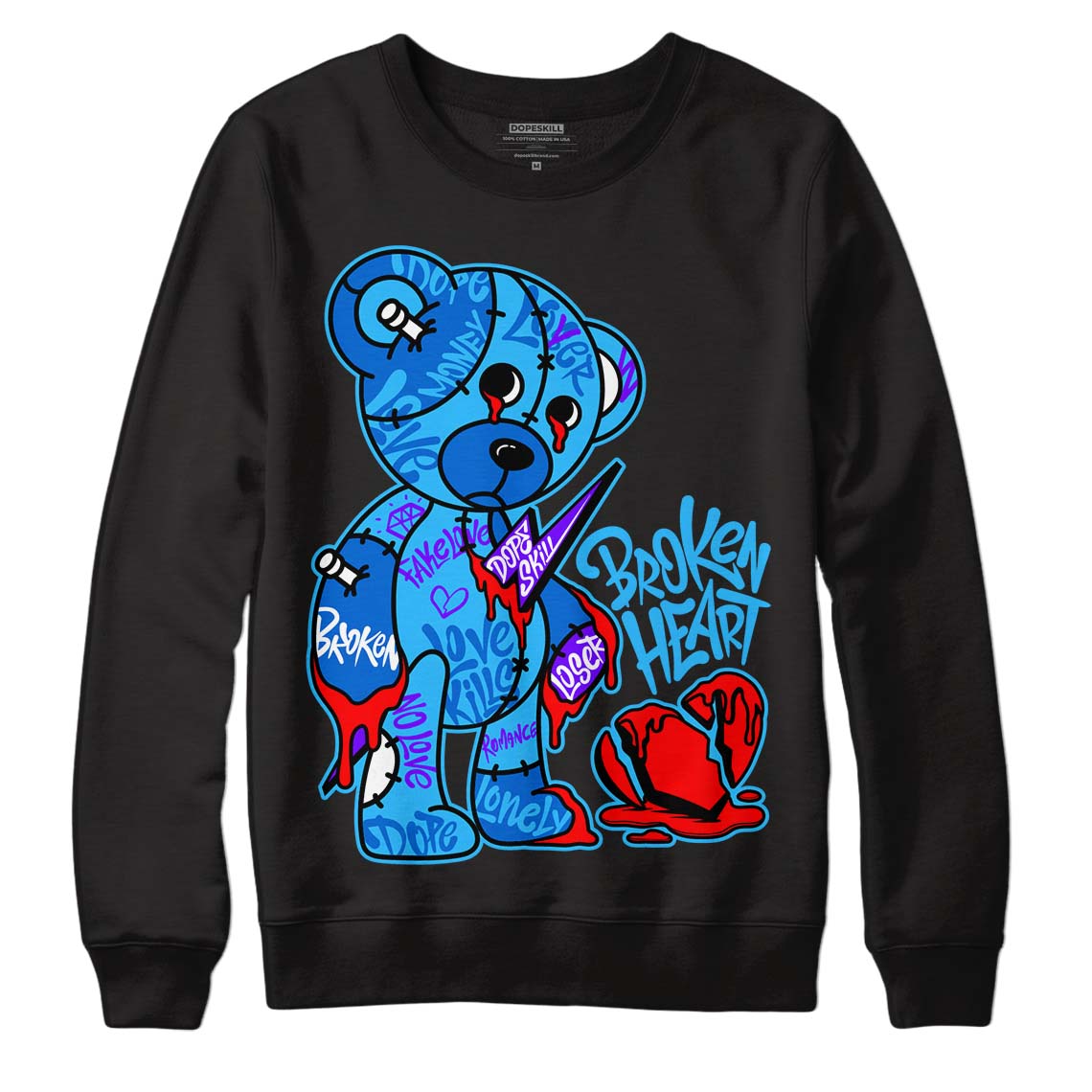 Jordan 1 High Retro OG “University Blue” DopeSkill Sweatshirt Broken Heart Graphic Streetwear - Black