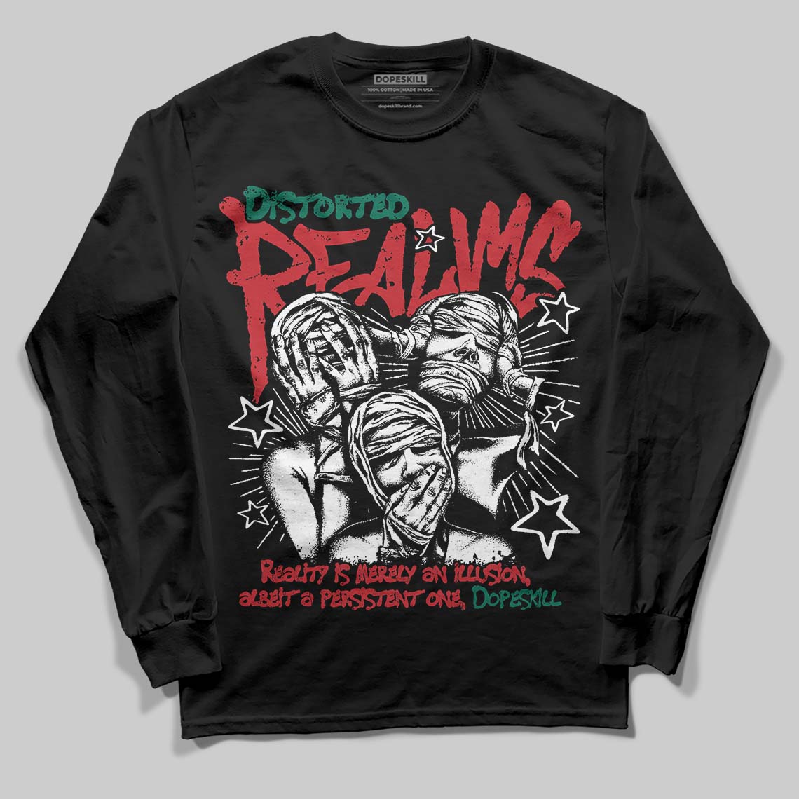 Jordan 3 Mexico 'El Vuelo' DopeSkill T-Shirt Long Sleeve T-Shirt Distorted Realms Graphic Streetwear - Black