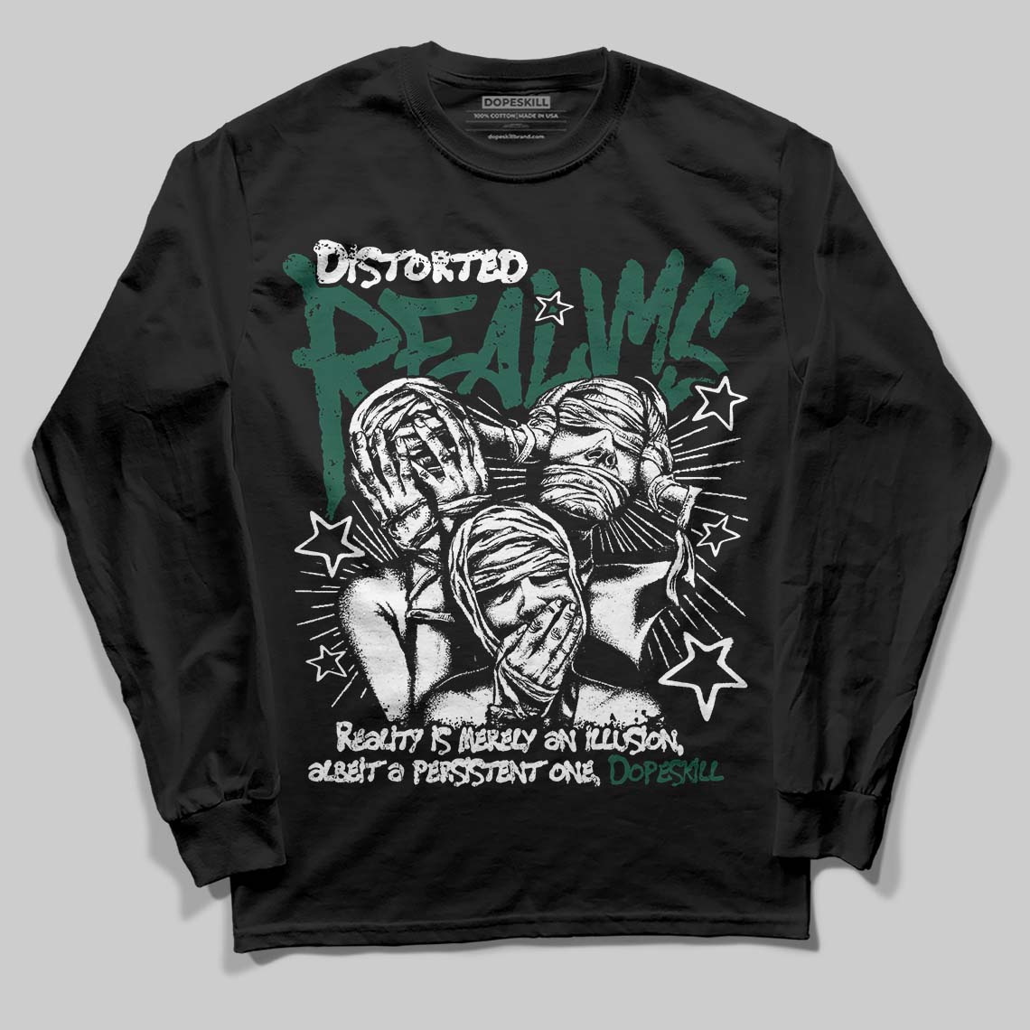Jordan 1 High OG “Fir” (Pro Green) DopeSkill Long Sleeve T-Shirt Distorted Realms Graphic Streetwear - black