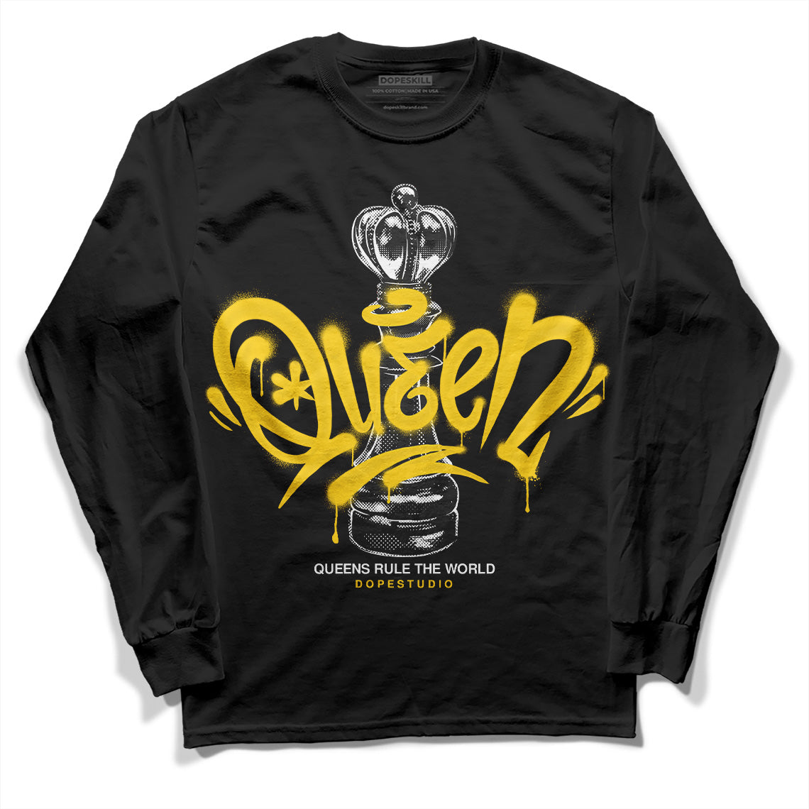 Jordan 4 Lightning DopeSkill Long Sleeve T-Shirt Queen Chess Graphic Streetwear - Black