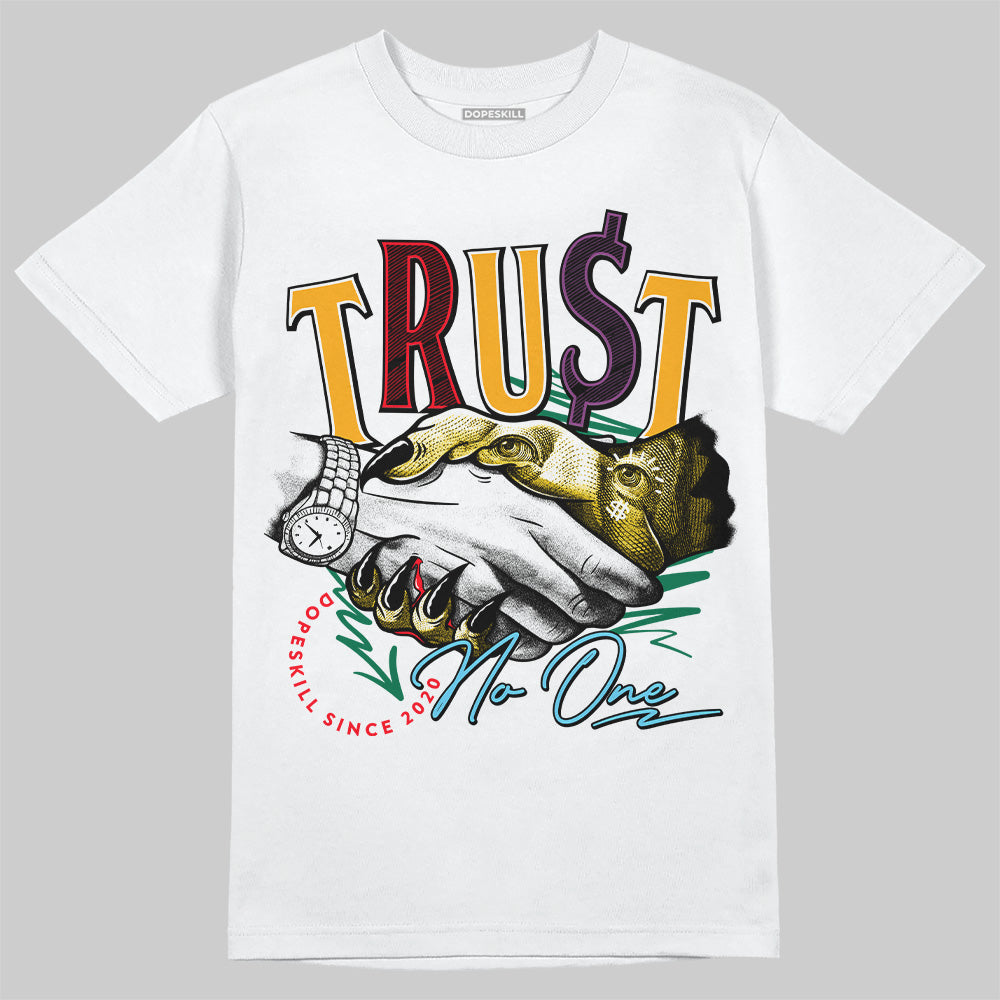 Jordan 1 Mid GS 'Six Championships' DopeSkill T-Shirt Trust No One Graphic Streetwear - White