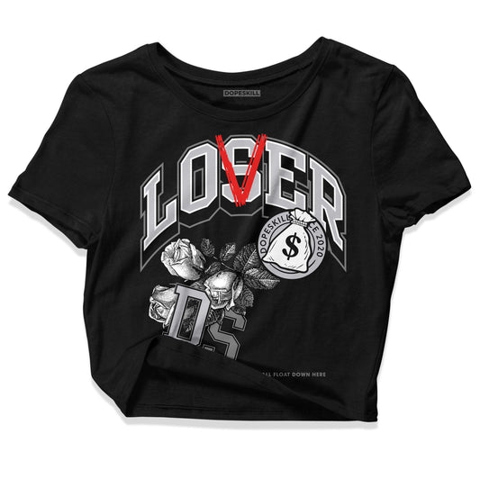 Grey Sneakers DopeSkill Women's Crop Top Loser Lover Graphic Streetwear - Black