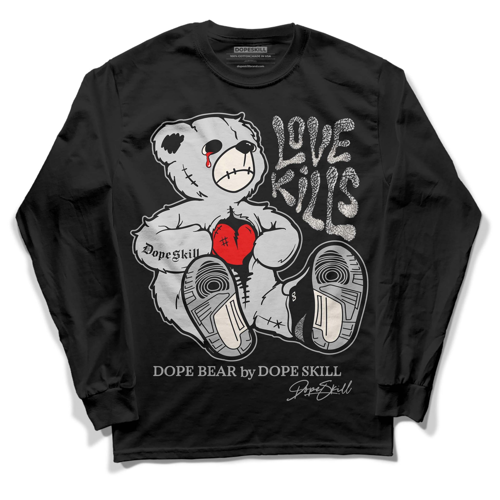 Jordan 3 “Off Noir” DopeSkill Long Sleeve T-Shirt Love Kills Graphic Streetwear - Black