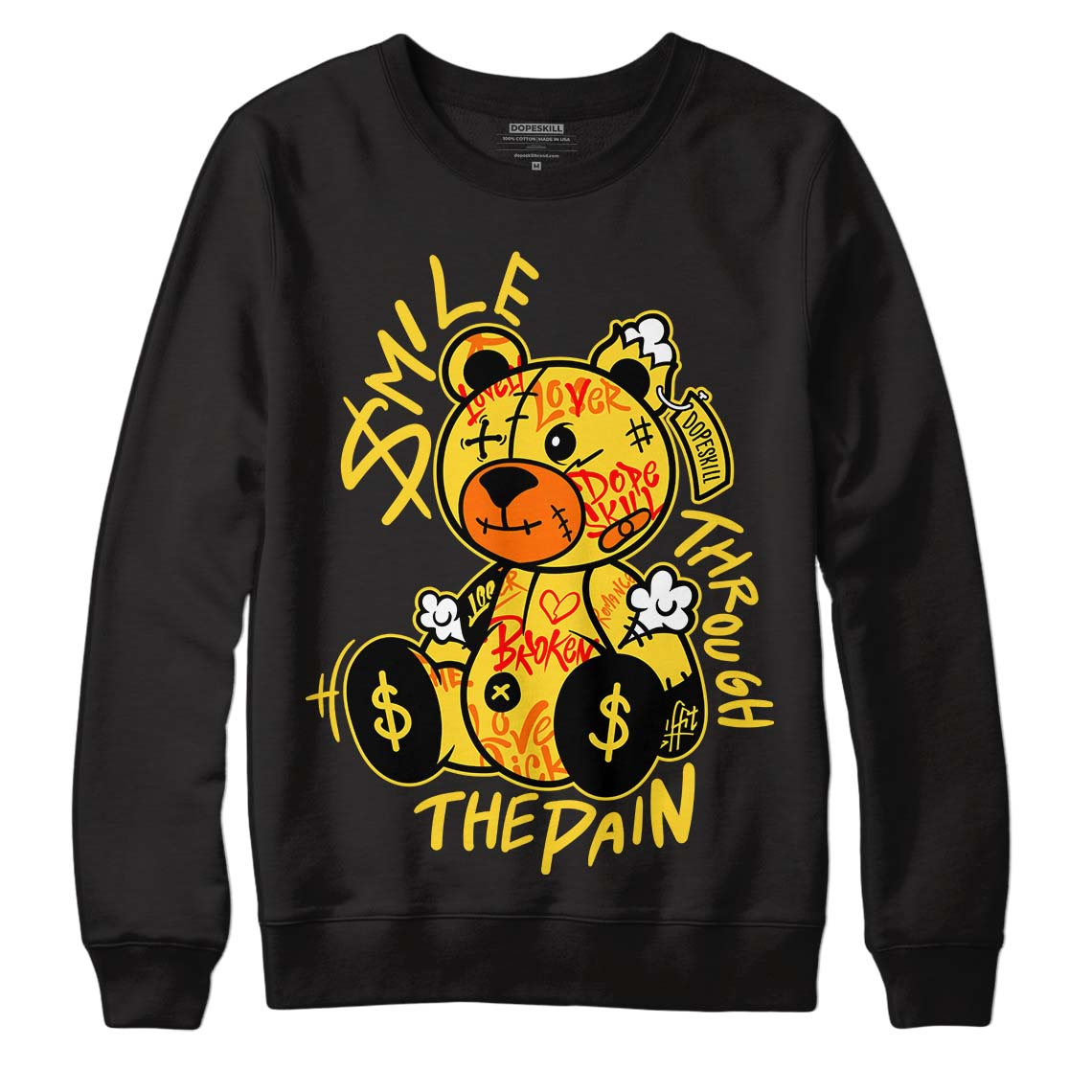 Jordan 4 Thunder DopeSkill Sweatshirt Smile Through The Pain Graphic Streetwear - Black