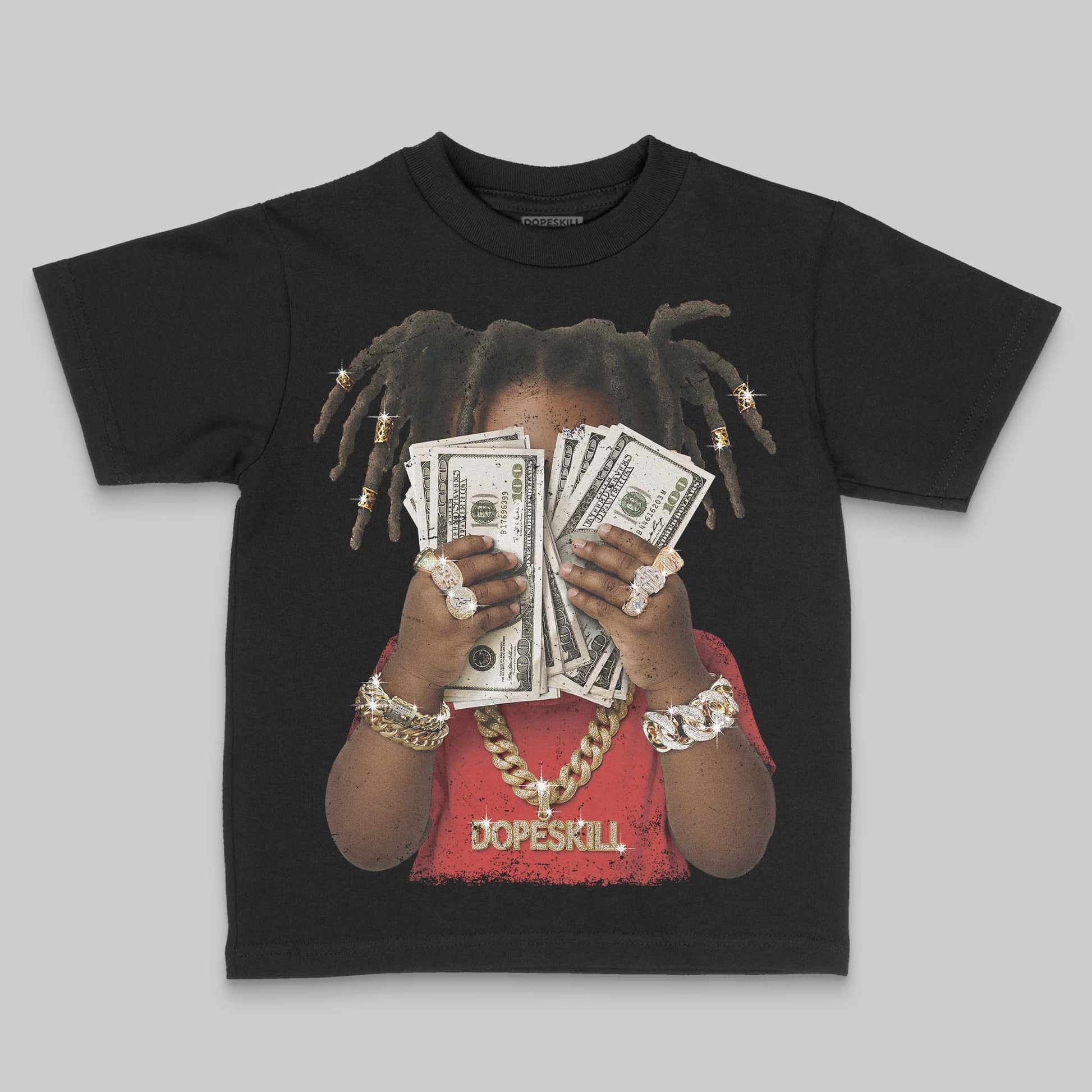 Jordan 4 Retro Toro Bravo DopeSkill Toddler Kids T-shirt Rich Youth Graphic Streetwear - Black