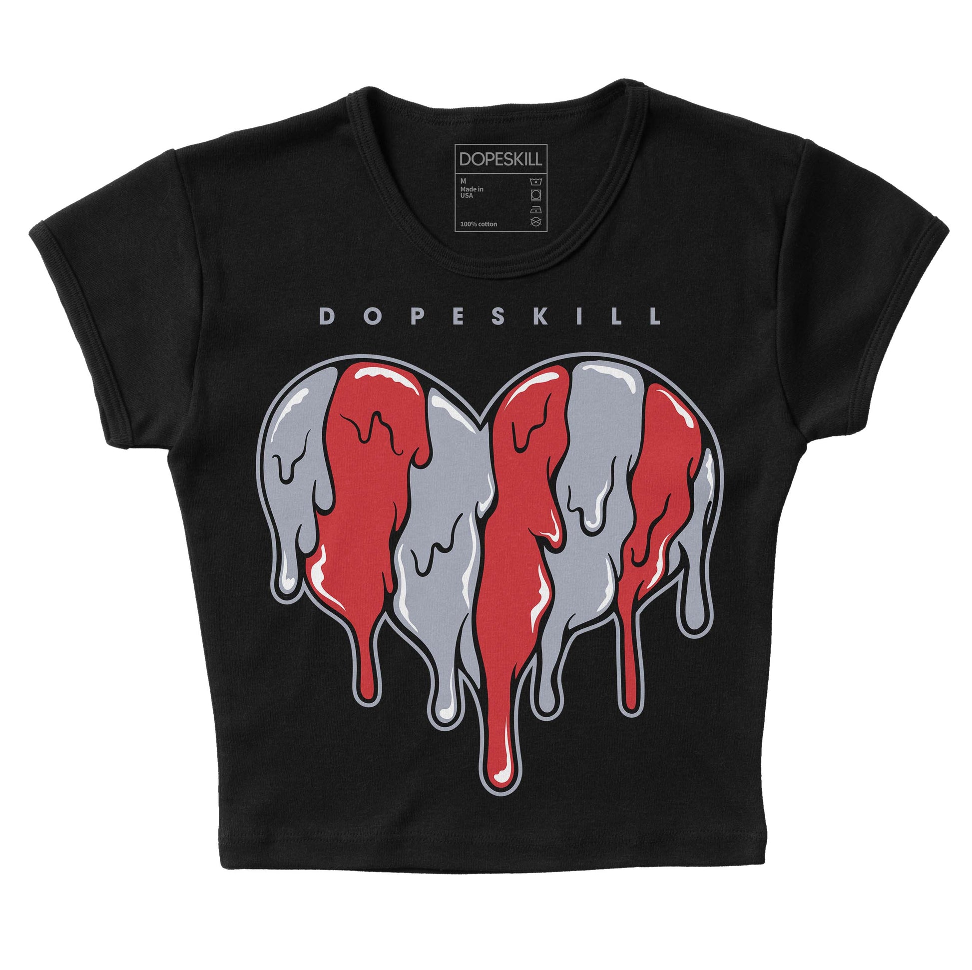 Jordan 4 “Bred Reimagined” DopeSkill Women's Crop Top Slime Drip Heart Graphic Streetwear - Black