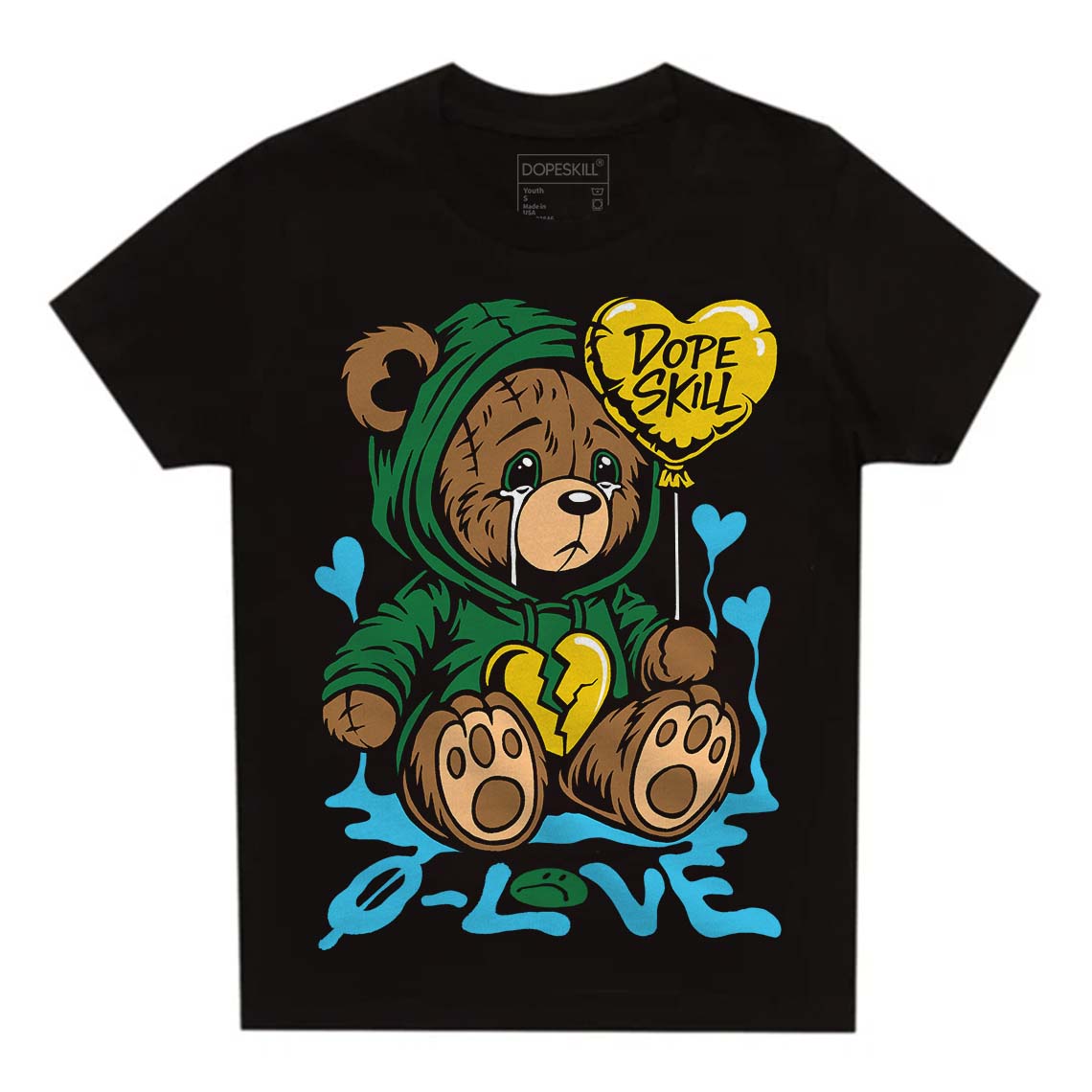 Jordan 5 “Lucky Green” DopeSkill Toddler Kids T-shirt Broken Bear Graphic Streetwear - Black