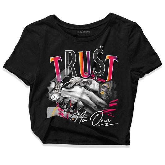 Jordan 3 Retro SP J Balvin Medellín Sunset DopeSkill Women's Crop Top Trust No One Graphic Streetwear - Black