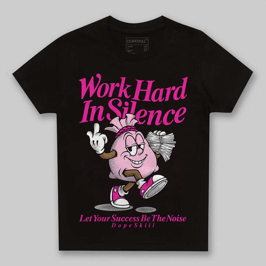 Pink Sneakers DopeSkill Toddler Kids T-shirt Work Hard In Silence Graphic Streetwear - Black