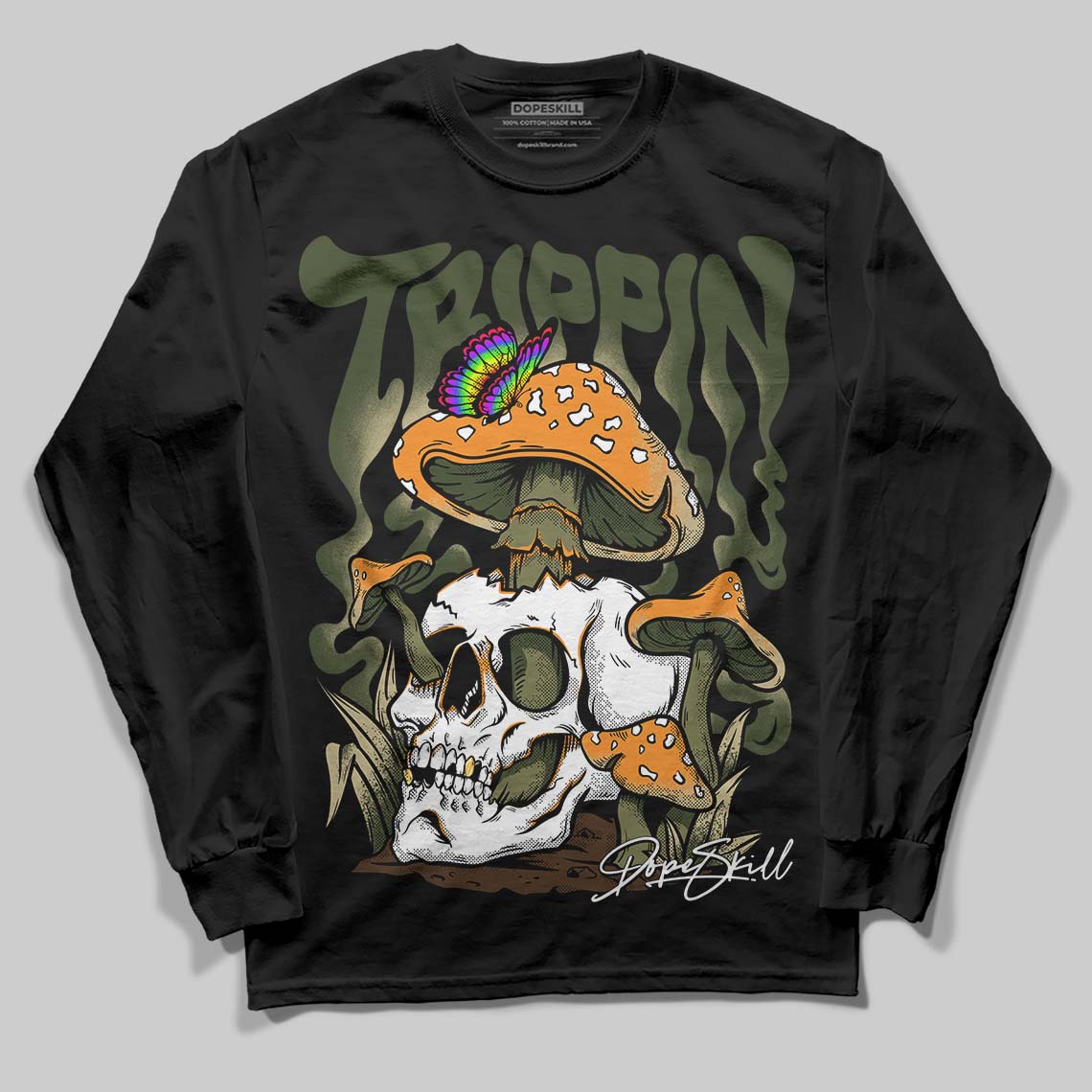 Olive Sneakers DopeSkill Long Sleeve T-Shirt Trippin Graphic Streetwear - Black