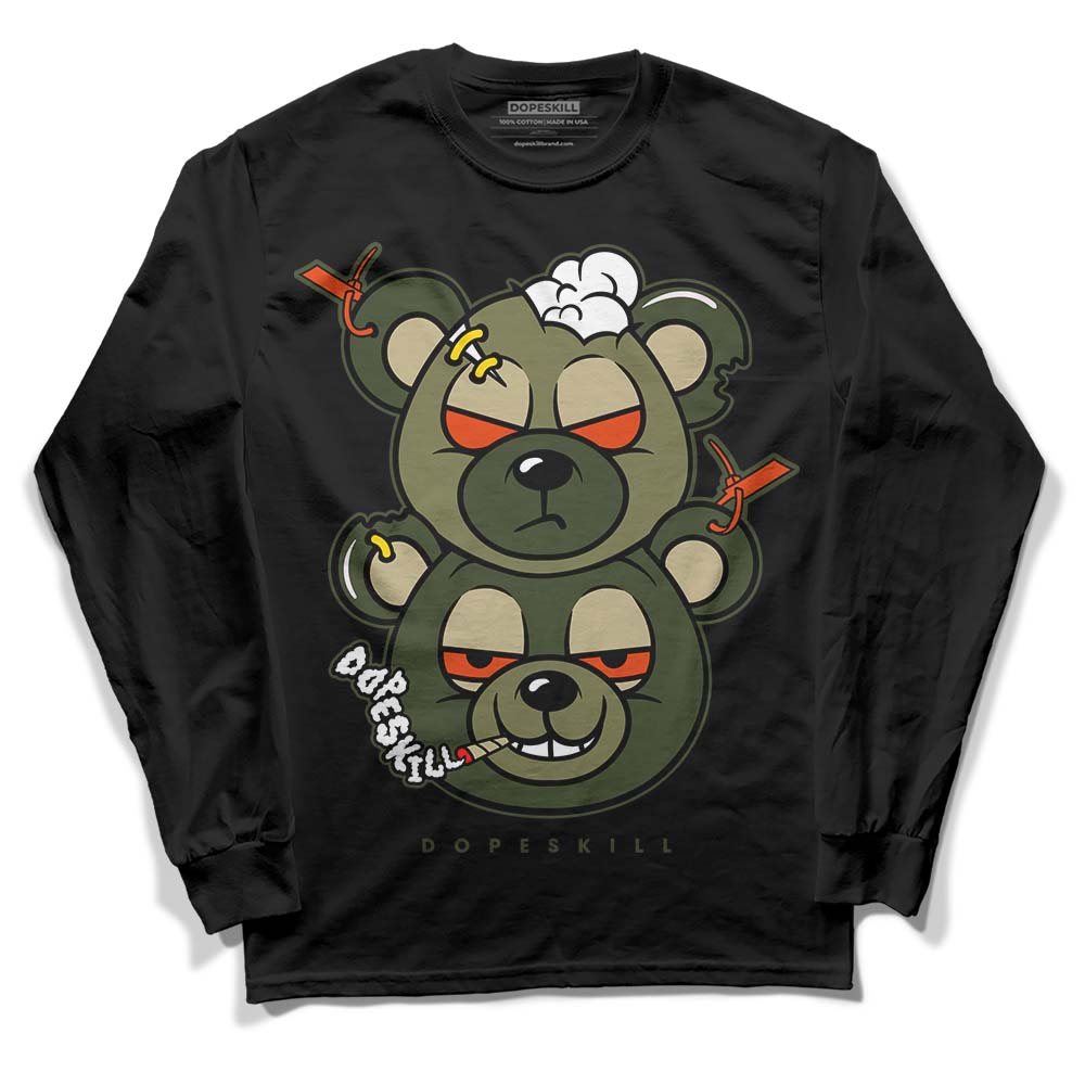 Olive Sneakers DopeSkill Long Sleeve T-Shirt New Double Bear Graphic Streetwear - Black