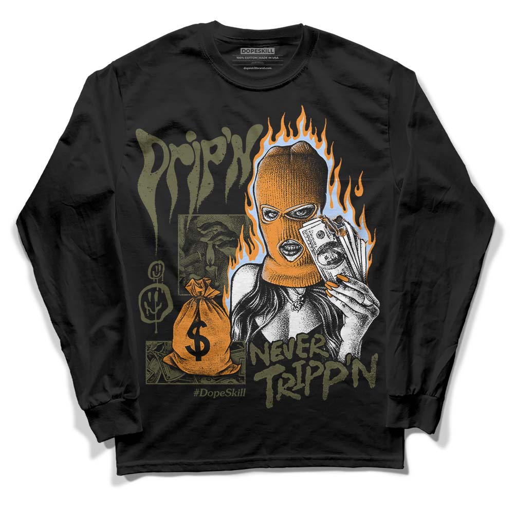 Jordan 5 "Olive" DopeSkill Long Sleeve T-Shirt Drip'n Never Tripp'n Graphic Streetwear - Black