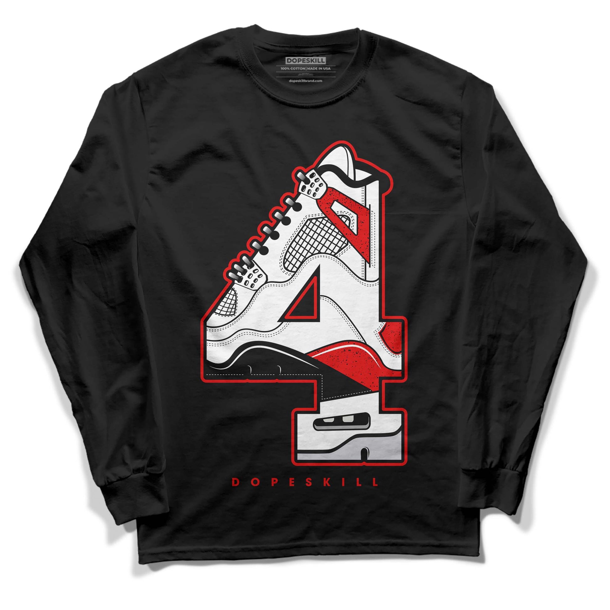 Jordan 4 Retro Red Cement DopeSkill Long Sleeve T-Shirt No.4 Graphic Streetwear - Black