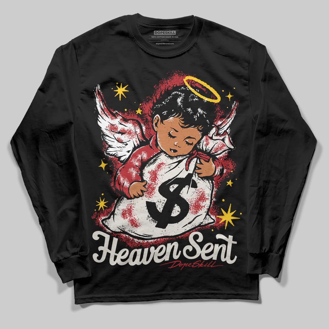 Nigel Sylvester x Jordan 1 Low OG “Nitro” DopeSkill Long Sleeve T-Shirt Heaven Sent Graphic Streetwear - Black