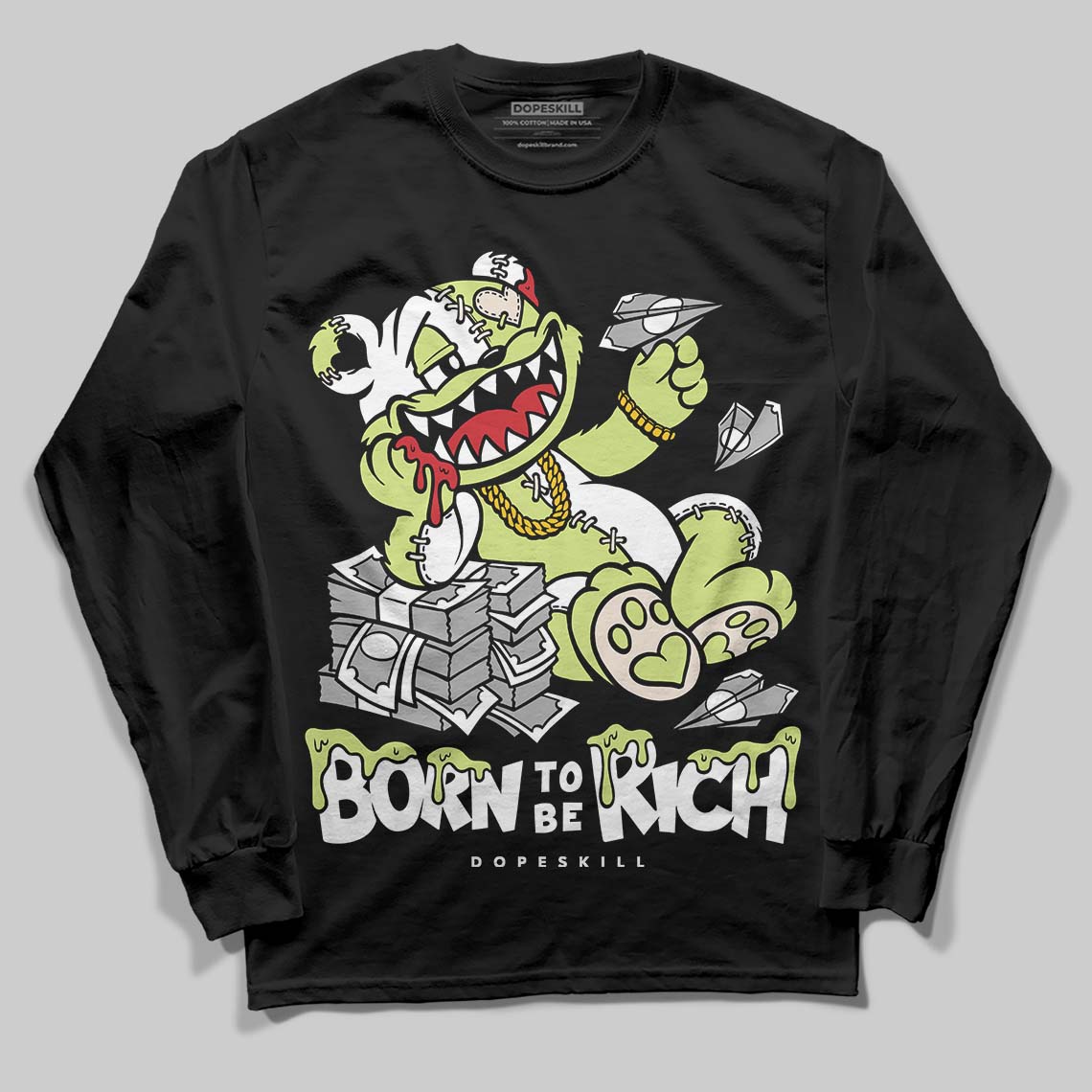 Jordan 5 “Luminous Green” DopeSkill Long Sleeve T-Shirt Born To Be Rich Graphic Streetwear - Black