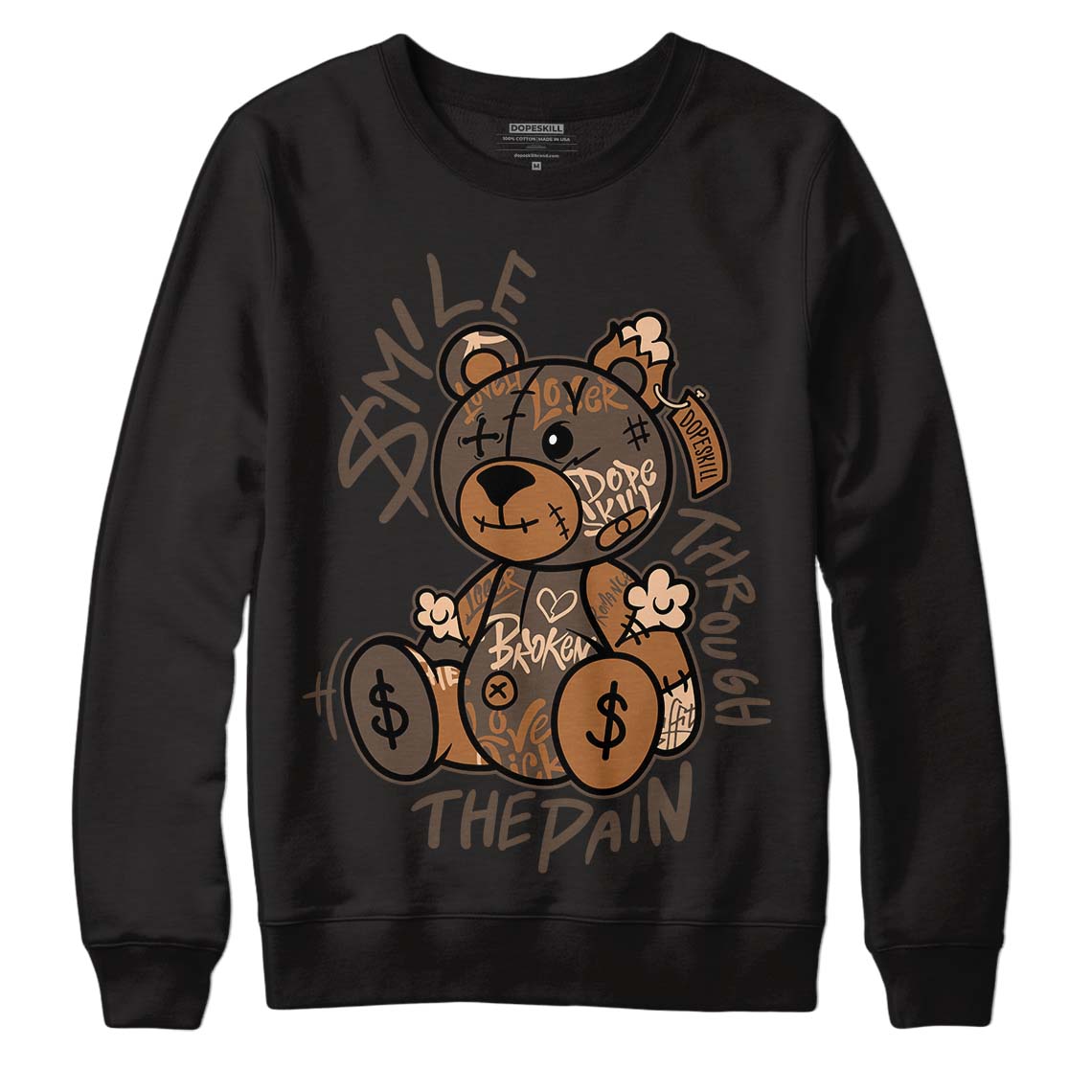 Jordan 1 Retro High OG Palomino DopeSkill Sweatshirt Smile Through The Pain Graphic Streetwear - Black