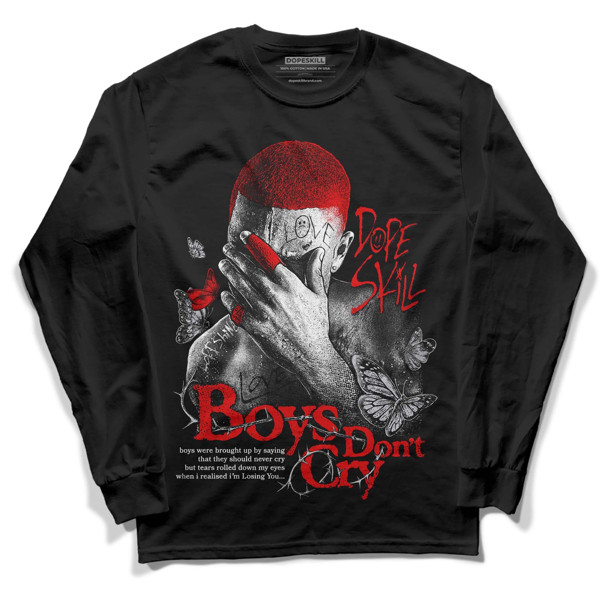 Jordan 4 Retro Red Cement DopeSkill Long Sleeve T-Shirt Boys Don't Cry Graphic Streetwear - Black