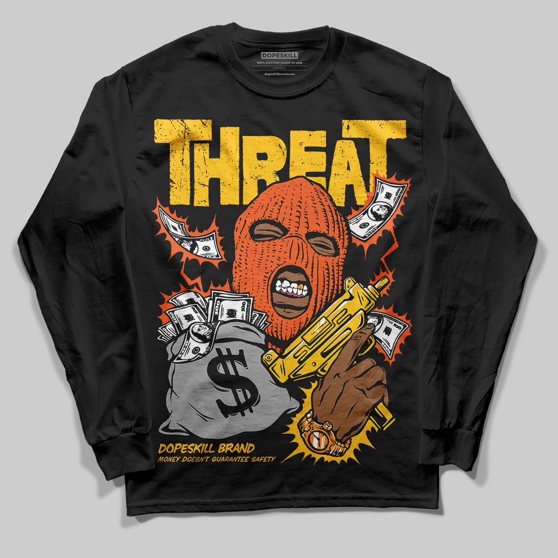 Yellow Sneakers DopeSkill Long Sleeve T-Shirt Under Threat Graphic Streetwear - Black