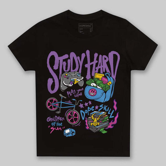 PURPLE Sneakers DopeSkill Toddler Kids T-shirt Study Hard Graphic Streetwear - Black