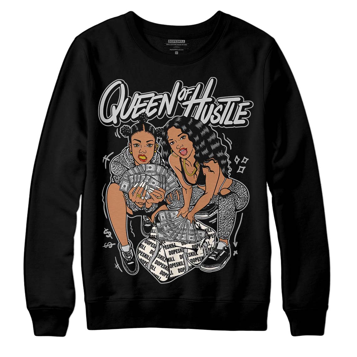 Jordan 3 “Off Noir” DopeSkill Sweatshirt Queen Of Hustle Graphic Streetwear - Black