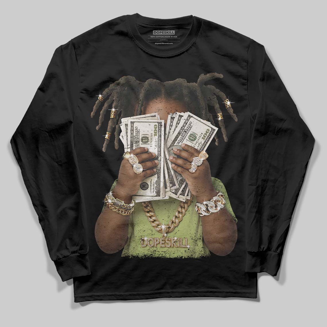 Jordan 5 “Luminous Green” DopeSkill Long Sleeve T-Shirt Rich Youth Graphic Streetwear - Black