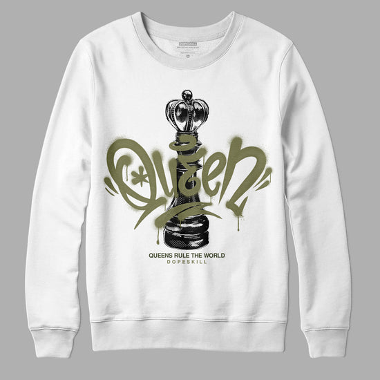 Jordan 4 Retro SE Craft Medium Olive DopeSkill Sweatshirt Queen Chess Graphic Streetwear - White 