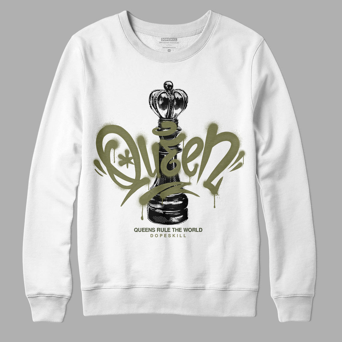 Jordan 4 Retro SE Craft Medium Olive DopeSkill Sweatshirt Queen Chess Graphic Streetwear - White 