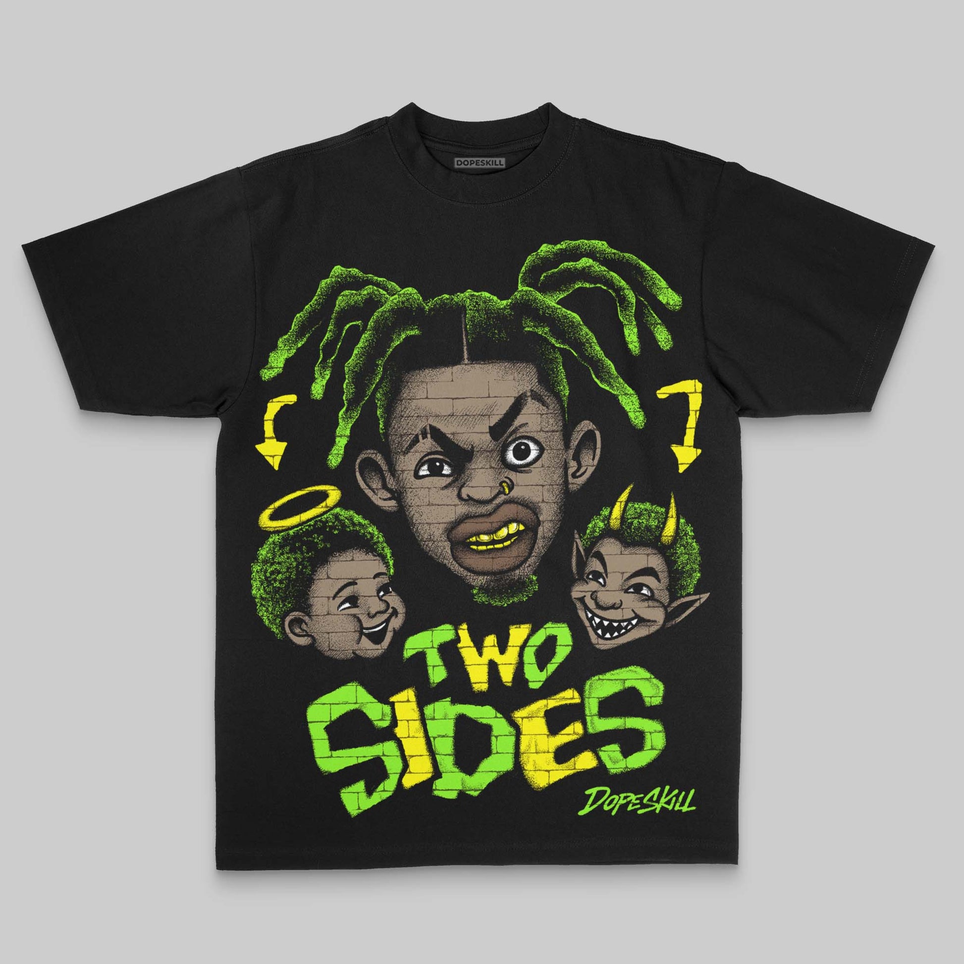 Neon green Oversize Print Two Sides DopeSkill Graphic Premium T-shirt Streetwear  Black