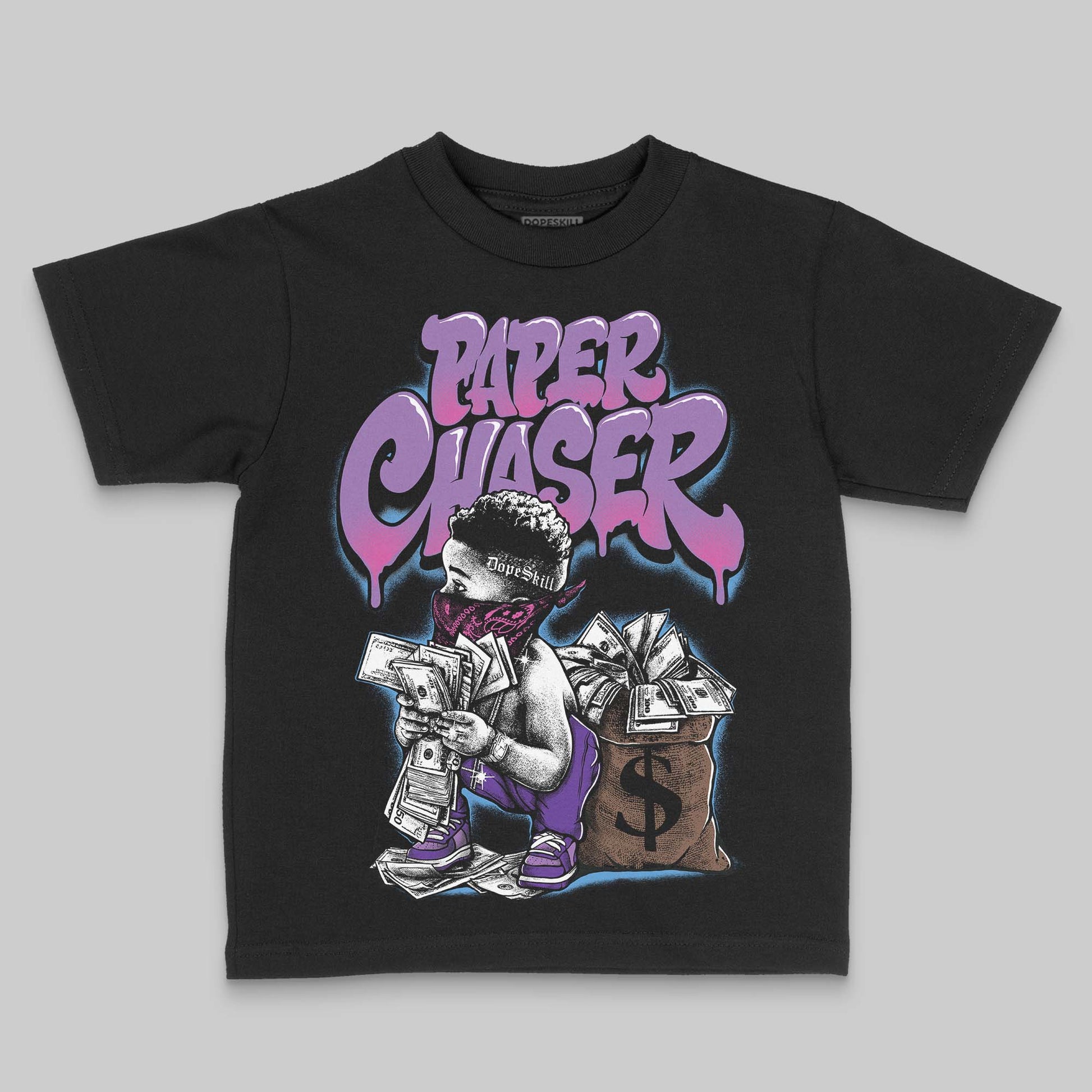 PURPLE Sneakers DopeSkill Toddler Kids T-shirt Paper Chaser Boy Graphic Streetwear - Black