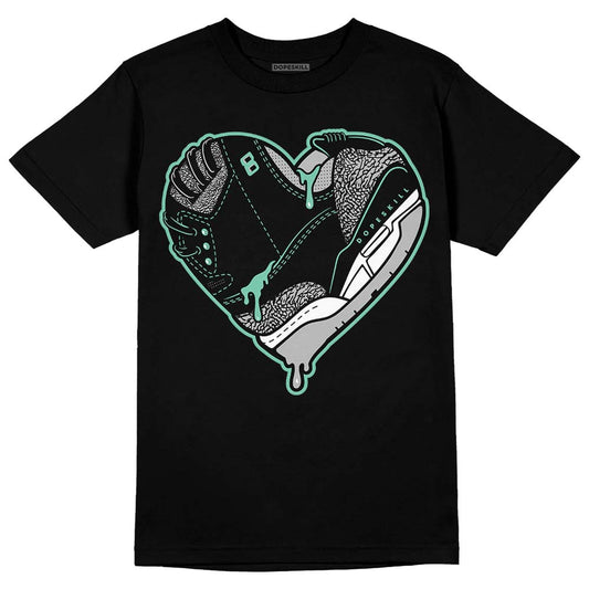 Jordan 3 "Green Glow" DopeSkill T-Shirt Heart Jordan 3 Graphic Streetwear - Black