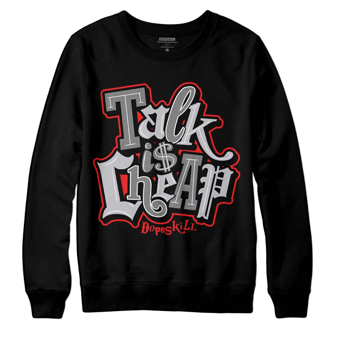 Grey Sneakers DopeSkill Sweatshirt Talk Is Chip Graphic Streetwear - Black 