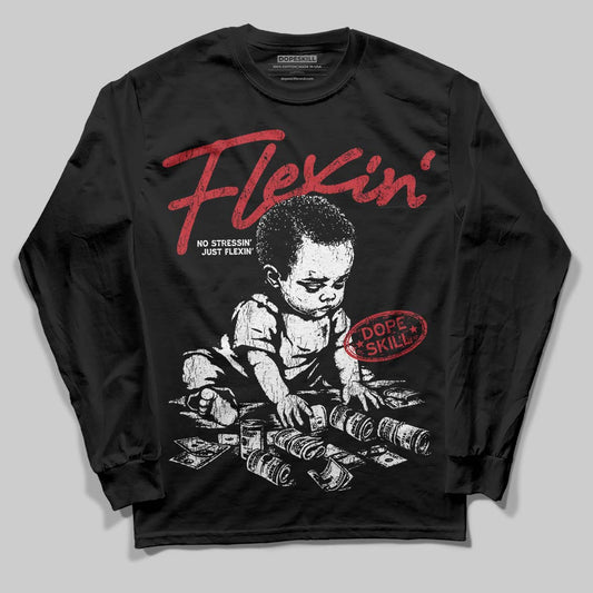 Jordan 5 Retro Fire Red Black Tongue (2025) DopeSkill Long Sleeve T-Shirt Flexin' Graphic Streetwear - Black