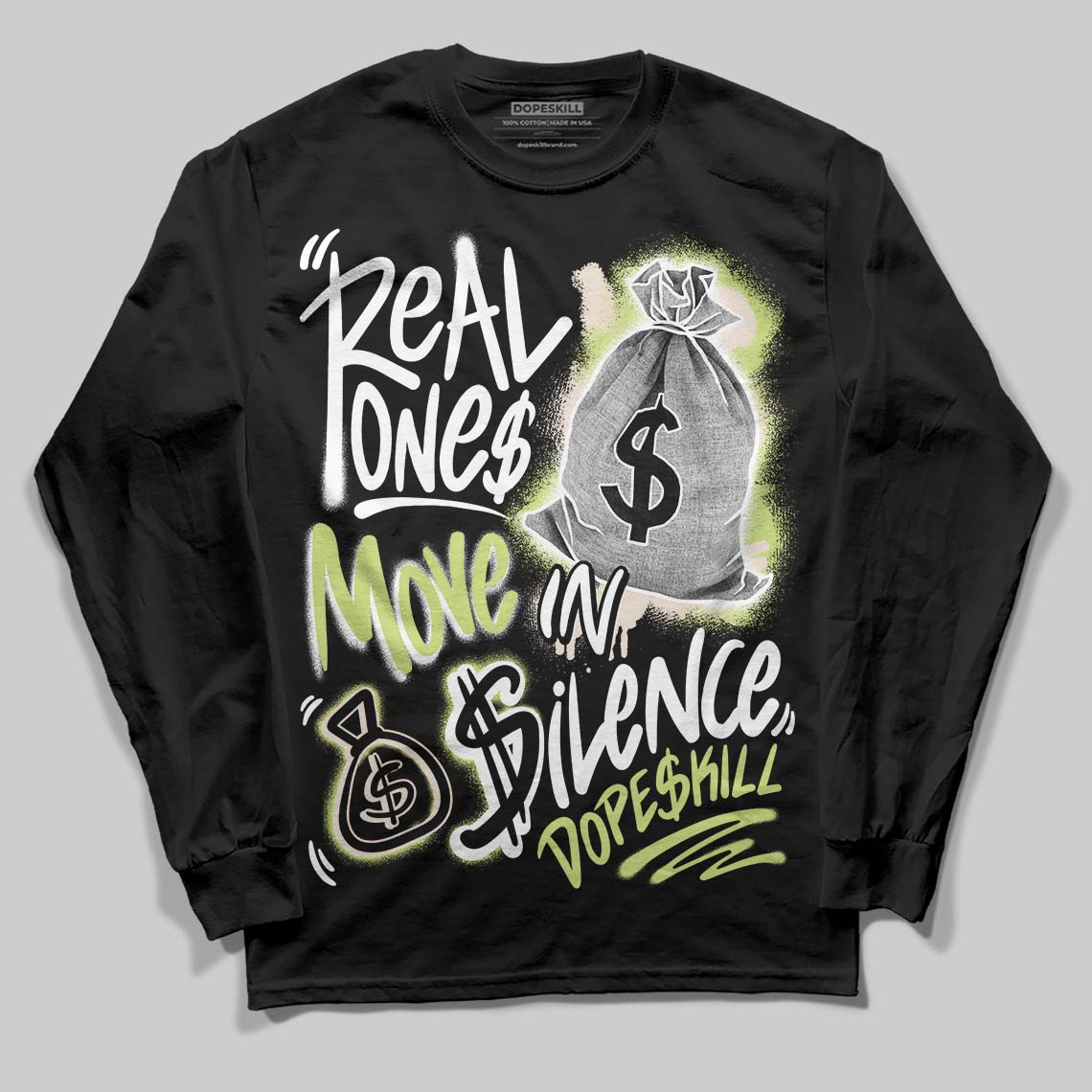 Jordan 5 “Luminous Green” DopeSkill Long Sleeve T-Shirt Real Ones Move In Silence Graphic Streetwear - Black