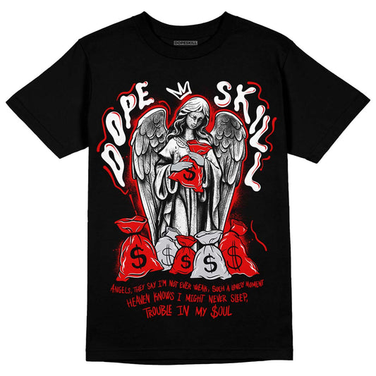 Jordan 4 Retro Red Cement DopeSkill T-Shirt Angels Graphic Streetwear - Black