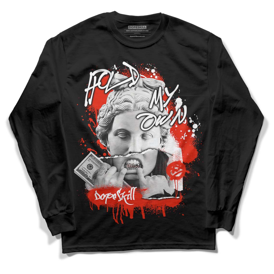 Yeezy Foam Runner Red Dopeskill Long Sleeve T-Shirt Hold My Own Graphic Streetwear - Black