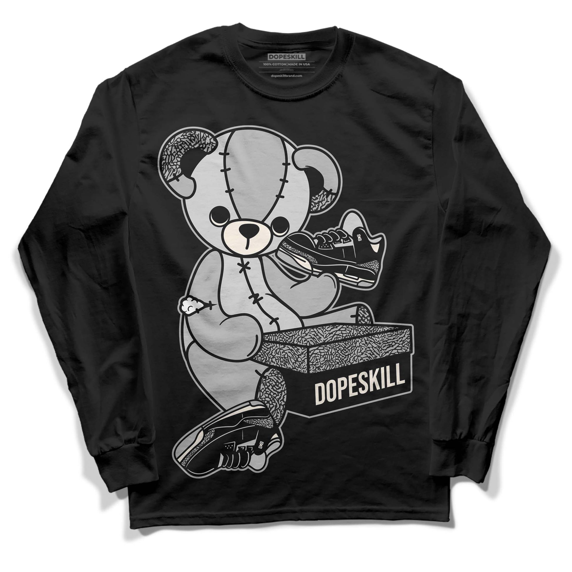 Jordan 3 “Off Noir” DopeSkill Long Sleeve T-Shirt Sneakerhead BEAR Graphic Streetwear - Black