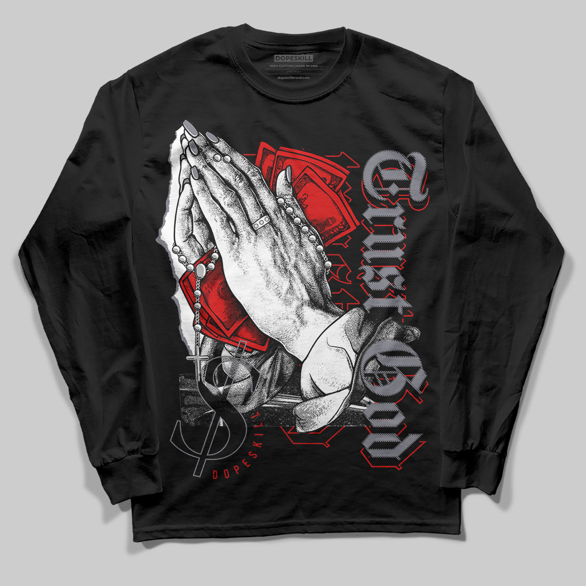 Jordan 9 Retro Fire Red DopeSkill Long Sleeve T-Shirt Trust God Graphic Streetwear - Black