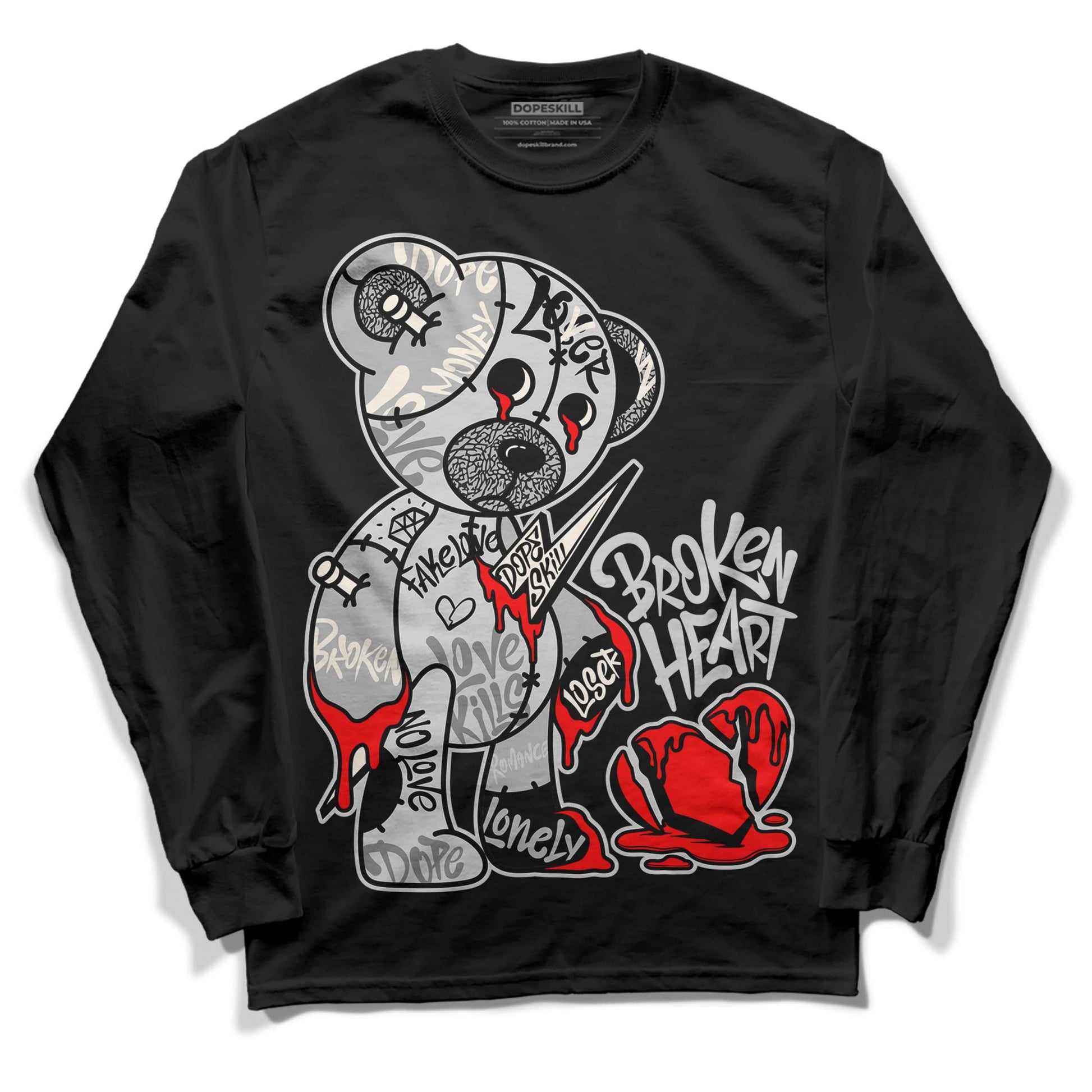 Jordan 3 “Off Noir” DopeSkill Long Sleeve T-Shirt Broken Heart Graphic Streetwear - Black