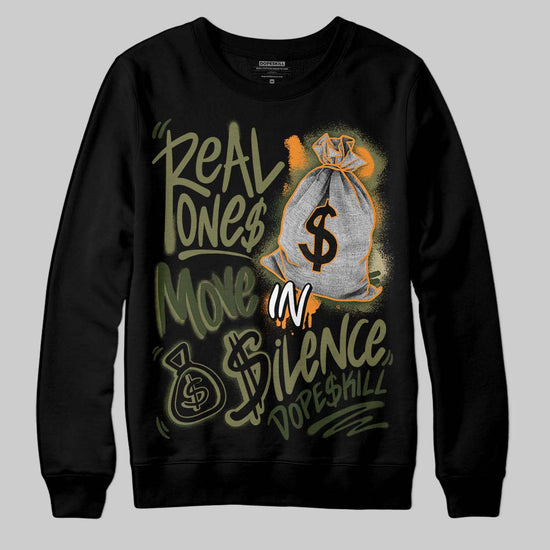 Olive Sneakers DopeSkill Sweatshirt Real Ones Move In Silence Graphic Streetwear - Black