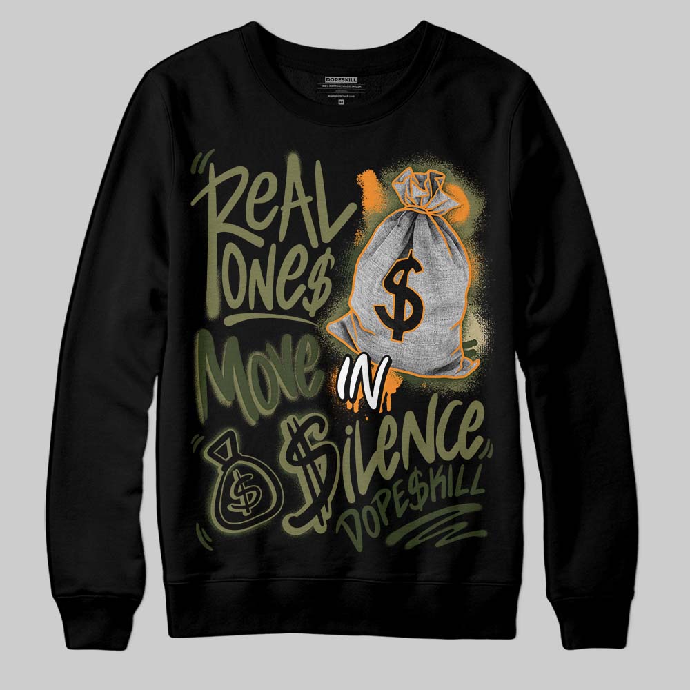 Olive Sneakers DopeSkill Sweatshirt Real Ones Move In Silence Graphic Streetwear - Black