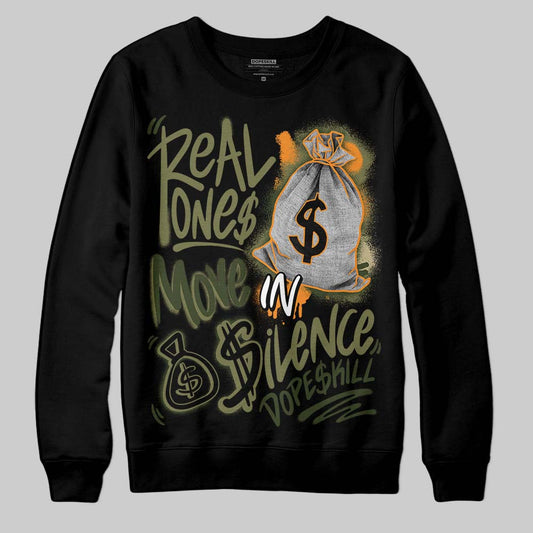 Olive Sneakers DopeSkill Sweatshirt Real Ones Move In Silence Graphic Streetwear - Black